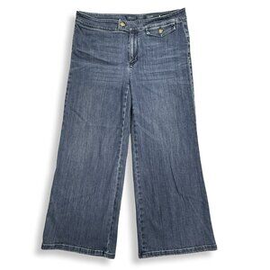 J Jill Jeans Womens 8 Wide Leg Tab Waist Cropped Blue Denim Stretch Capri Pants